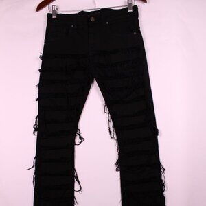 0229-Black Shredded Skinny Jeans – Kids Long Fit, Edgy Streetwear Style